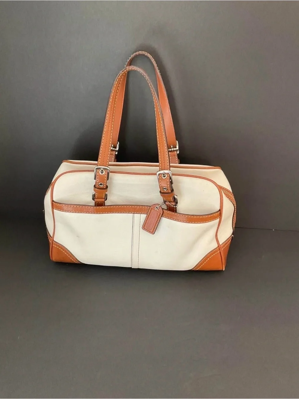 Coach Hampton Bag Doctors Satchel Shoulder Bag White & Tan Leather